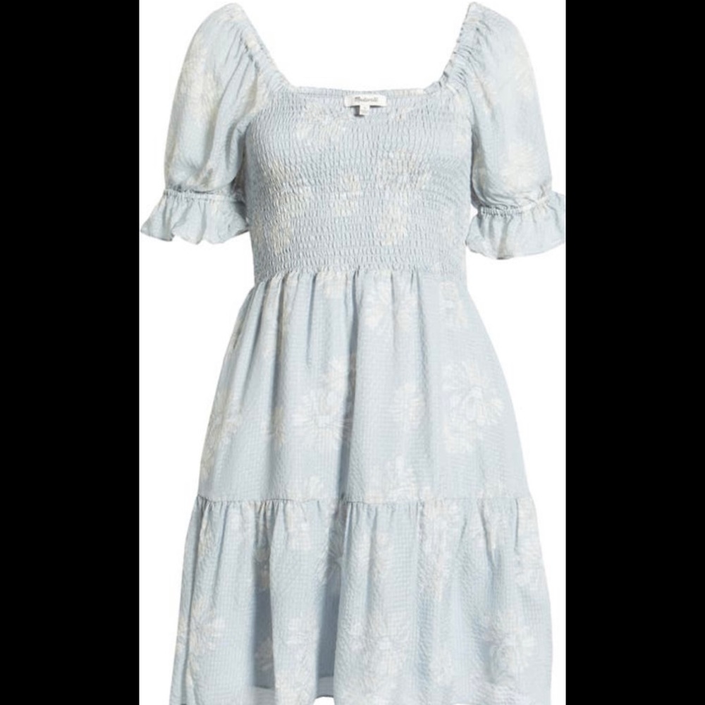 NWT- Madewell Lucie Smocked Mini Dress in dusty pool
